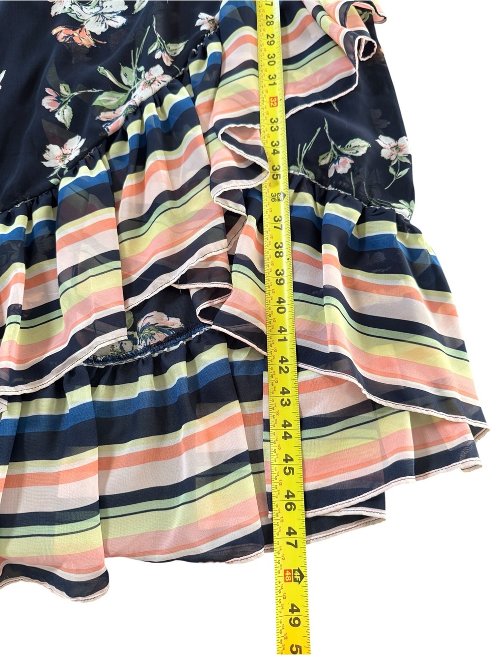 Sandra Darren Floral & Stripe Ruffle Maxi Dress - Navy with Pastel Accents 10P - Picture 7 of 10